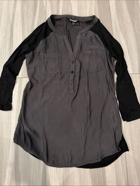 Express Two-Tone Black & Charcoal Henley Tunic